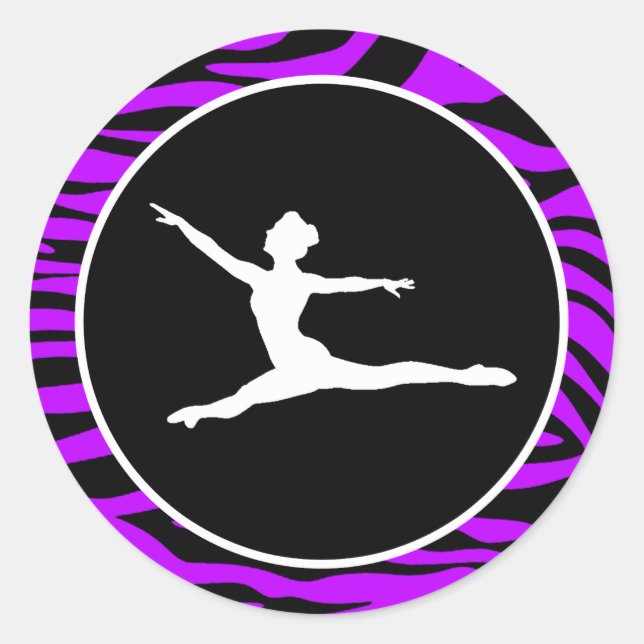 Sticker Rond Bandes Zébrées Électriques Violettes; Ballet (Devant)