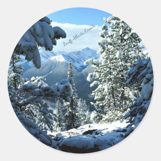 Sticker Rond Banff (Alberta), Canada Neige couverte (Devant)