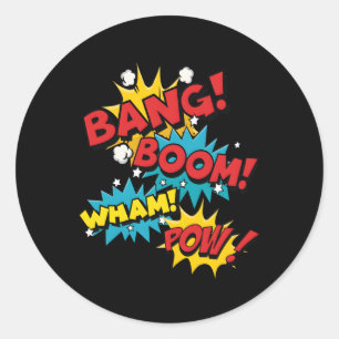 Sticker Rond Bang Boom Pow Whats Comic Bubbles
