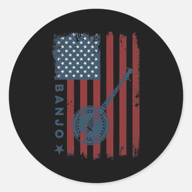 Sticker Rond Banjo American Flag Musician Bluegrass Theatre (Devant)