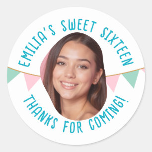 Sticker Rond Bannière photo personnalisée sweet sixteen 16e ann