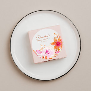 Sticker Rond Baño de Flores de Acuarela Rosa Naranja de Boda 