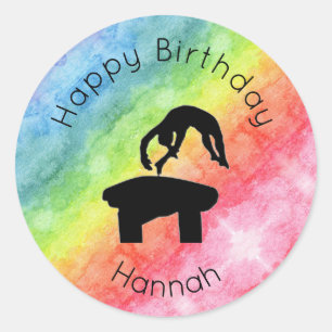 Sticker Rond Banque de gymnastique pour filles "Joyeux annivers