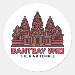 STICKER ROND BANTEAY SREI LE TEMPLE ROSE