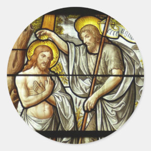 Sticker Rond Baptême adulte Jésus Jean Baptiste Verre retenu