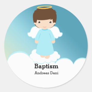 Sticker Rond Baptême Angel Boy