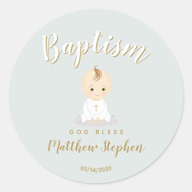 Sticker Rond Baptême Baby Boy (Devant)