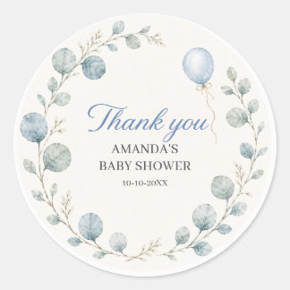 Sticker Rond Baptême Bébé à l'aquarelle Eucalyptus
