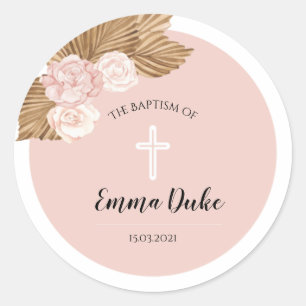 Sticker Rond Baptême Christening Blush Arch Boho Invitation