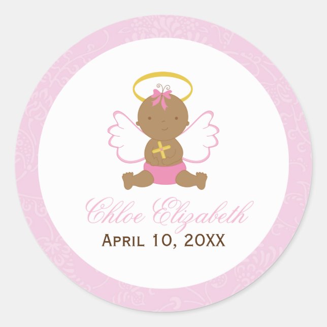Sticker Rond Baptême de fille douce (Devant)