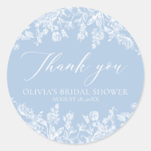 Sticker Rond Baptême de mariage à l'aquarelle bleu poussiéreux 