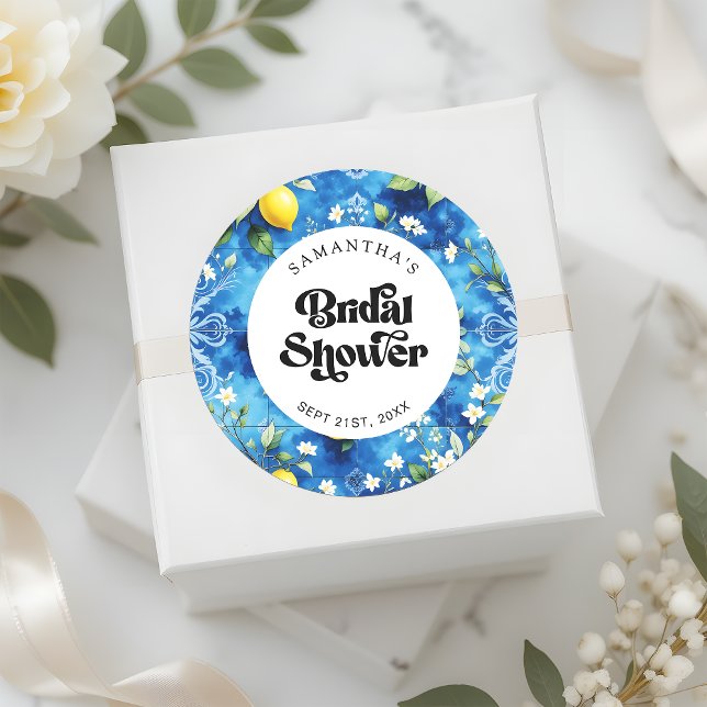 Sticker Rond Baptême de mariage Citron Aquarelle Bleu Marin (Créateur téléchargé)