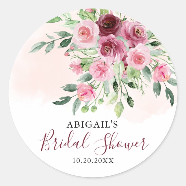 Sticker Rond Baptême de mariage floral Bourgogne (Devant)