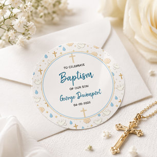 Sticker Rond Baptême Élégant   Fête de Baptême Religieux pour E