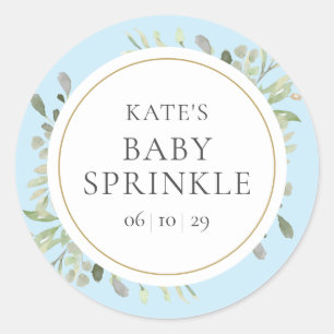 Sticker Rond Baptême élégant pour bébé garçon aquarelle verdure