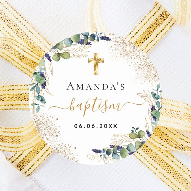 Sticker Rond Baptême eucalyptus parties scintillant de verdure  (Créateur téléchargé)