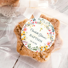 Sticker Rond Baptême Fleur sauvage coloré