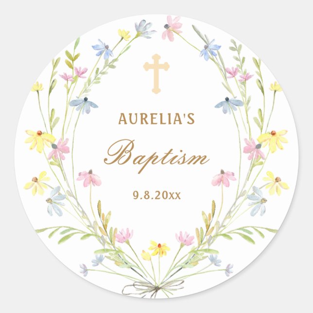 Sticker Rond Baptême Fleur sauvage Pastel (Devant)