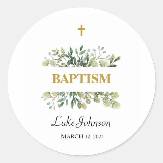Sticker Rond Baptême Gold Cross (Devant)