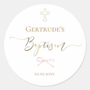 Sticker Rond Baptême petit arc rose