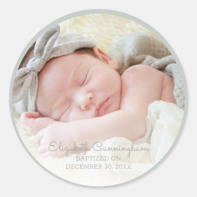 Sticker Rond Baptême Pour Elle | Simple bébé fille photo (Devant)