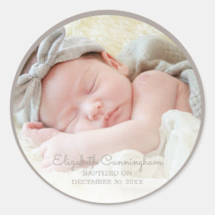 Sticker Rond Baptême Pour Elle Simple bébé fille photo