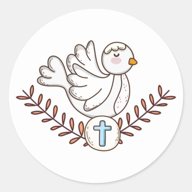 Sticker Rond Baptême Religieux De La Colombe Blanche (Devant)