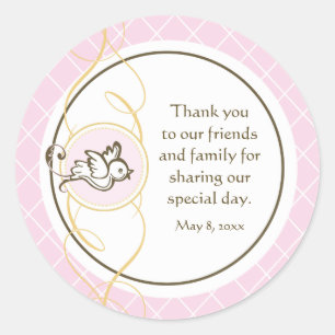 Sticker Rond Baptême rose / Baptême de baptême Favoriser Sticke