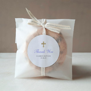 Sticker Rond Baptême simple et élégant   Croix d'or Faux