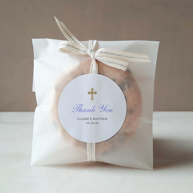 Sticker Rond Baptême simple et élégant | Croix d'or Faux (Créateur téléchargé)