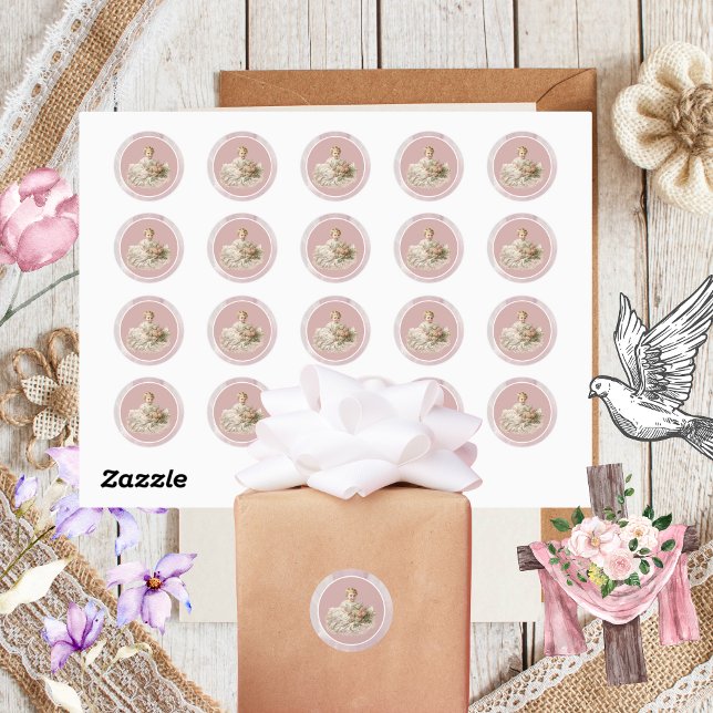 Sticker Rond Baptême vintage fille bébé (Créateur téléchargé)