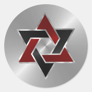 Sticker Rond Bar Mitzvah Argent rouge étoile noire de David