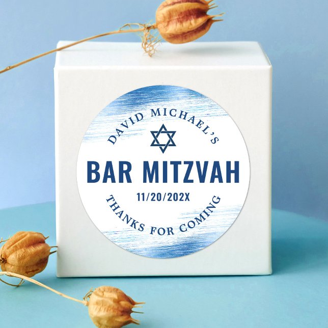 Sticker Rond Bar Mitzvah Bold Moderne Marine Typographie Blue F (Créateur téléchargé)
