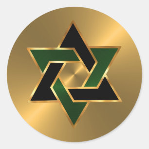 Sticker Rond Bar Mitzvah Gold Green Black Star de David