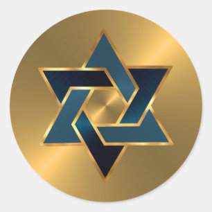 Sticker Rond Bar Mitzvah Gold Navy étoile bleue de David