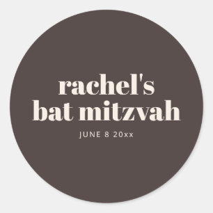 Sticker Rond Bar Mitzvah Moderne Automnal Brun Personnalisé