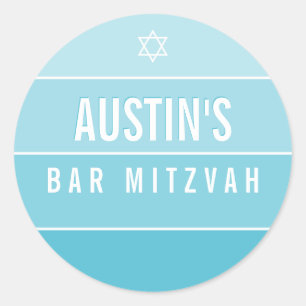 Sticker Rond BAR MITZVAH moderne bold ombre bloc bleu turquoise