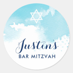 Sticker Rond BAR MITZVAH SEAL étoile moderne aqua bleu aquarell