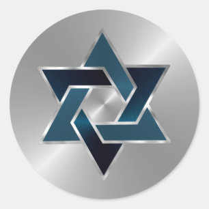 Sticker Rond Bar Mitzvah Silver Teal Navy Blue Star of David