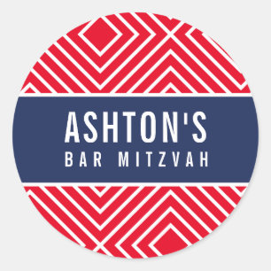 Sticker Rond BAR MITZVAH simple moderne géométrique marine roug