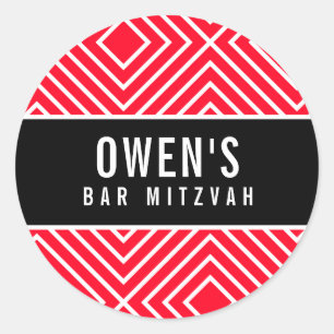 Sticker Rond BAR MITZVAH simple moderne géométrique rouge noir