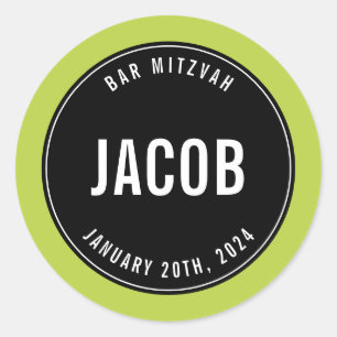 Sticker Rond BAR MITZVAH simple moderne noir chaux