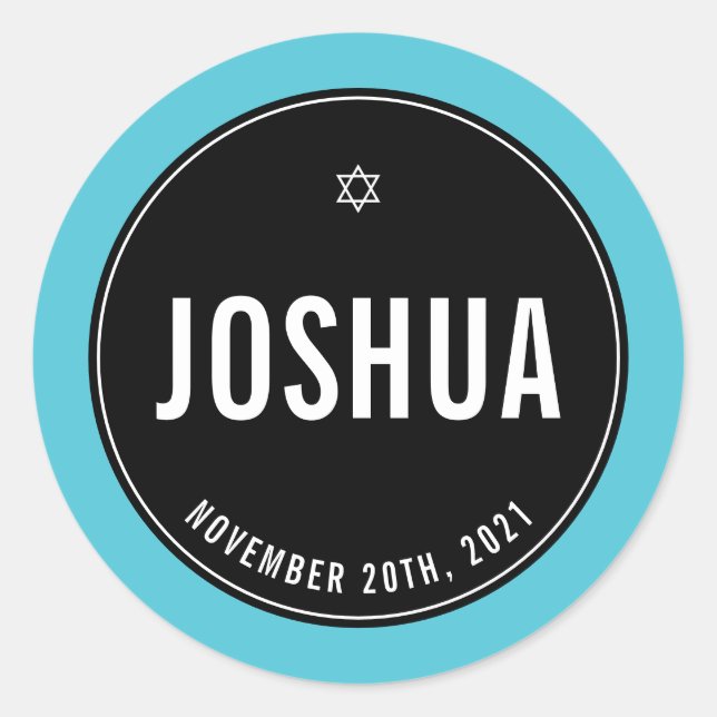 Sticker Rond BAR MITZVAH simple moderne noir turquoise (Devant)