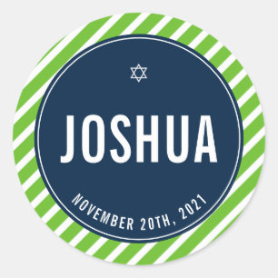 Sticker Rond BAR MITZVAH simple moderne rayure nfl marine verte