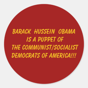 Sticker Rond Barack Hussein Obama est une marionnette du Commu