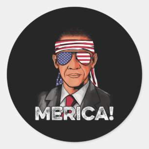 Sticker Rond Barack Obama Chemise Drapeau Américain Sungles Usa