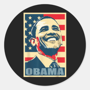 Sticker Rond Barack Obama Président 44 Drapeau Américain Bonne 