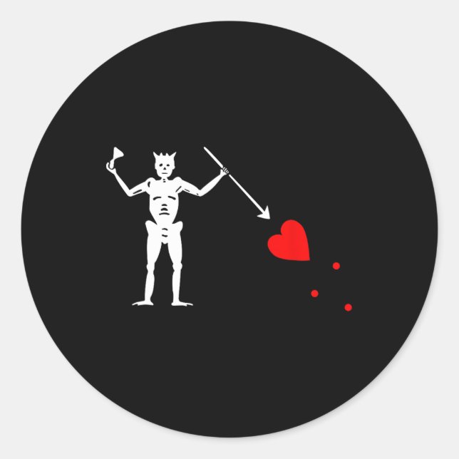 Sticker Rond Barbe noire Jolly roger Drapeau Pirate Squelette H (Devant)