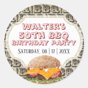 Sticker Rond Barbecue Cheeseburger N'importe quel âge Anniversa