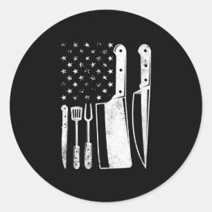 Sticker Rond Barbecue pour femmes drapeau américain patriotique
